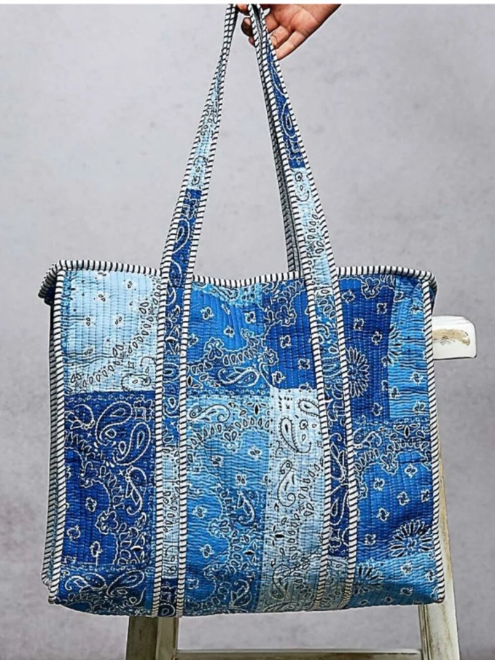 POL Coastal Blue Quilted Patchwork Tote 100% Cotton NWT - Picture 4 of 7